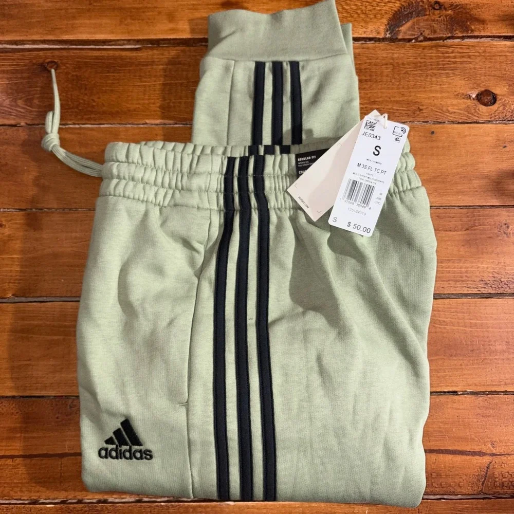 Adidas‎ Sweatpants Mens Small Tent Green M 3S FL TC PT JE0343 Fleece Joggers NEW